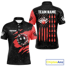 Load image into Gallery viewer, Custom Red Grunge American Flag Bowling Shirt For Men, Patriotic Bowling Team Jersey Polo, 1/4 Zip TDM4633
