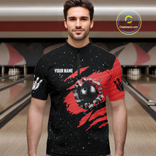 Load image into Gallery viewer, Custom Red Grunge American Flag Bowling Shirt For Men, Patriotic Bowling Team Jersey Polo, 1/4 Zip TDM4633