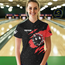 Load image into Gallery viewer, Custom Red Grunge American Flag Bowling Shirt For Women, Patriotic Bowling Team Jersey Polo, 1/4 Zip TDM4633