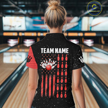 Load image into Gallery viewer, Custom Red Grunge American Flag Bowling Shirt For Women, Patriotic Bowling Team Jersey Polo, 1/4 Zip TDM4633