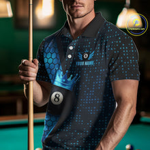 Load image into Gallery viewer, Personalized Blue 8 Ball Pool Crown Hexagon Billiard Shirt For Men, Billiard League Team Jersey TDM5046