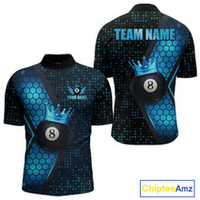 Load image into Gallery viewer, Personalized Blue 8 Ball Pool Crown Hexagon Billiard Shirt For Men, Billiard League Team Jersey TDM5046