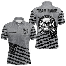 Load image into Gallery viewer, Personalized Grey US Flag Skull Dart Shirts For Men Custom Patriotic Cool Dart Team Jerseys TDM3274