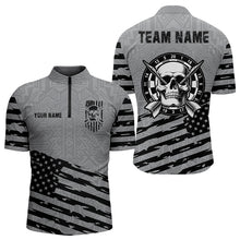 Load image into Gallery viewer, Personalized Grey US Flag Skull Dart Shirts For Men Custom Patriotic Cool Dart Team Jerseys TDM3274