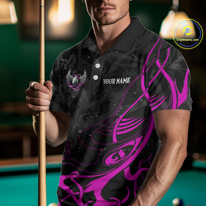 Black And Purple 8 Ball Wings Billiard Shirt For Men Custom Tribal Pool Jersey Team Polo & 1/4 Zip TDM5774