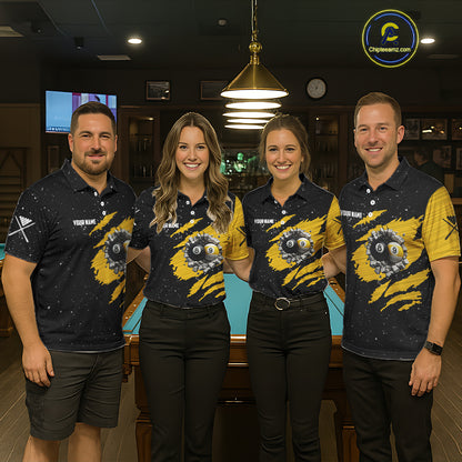 Yellow Black Grunge US Flag 8 Ball & 9 Ball Pool Women's Billiard Shirt Custom Billiard Team Jersey TDM5777