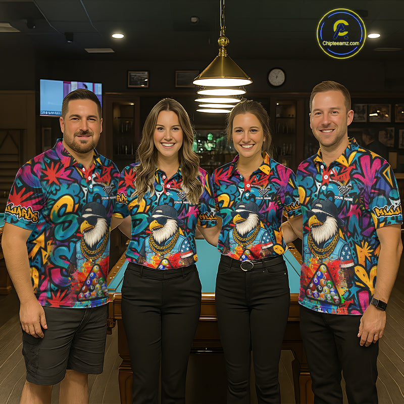 Funny Eagle Colorful Graffiti 8 Ball Billiard Shirt For Women Custom Billiard Jersey Pool Team Shirt TDM5782