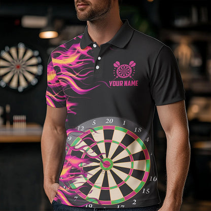 Pink Fire Flame Dart Board 3D Printed Men Darts Polo Shirts Custom Team Name Darts Jerseys Uniform TDM1294