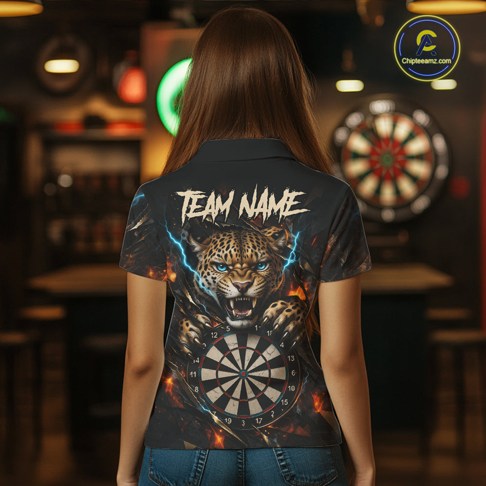 Personalized Leopard Lightning Darts Shirt For Women Custom Darts Jersey Polo & 1/4 Zip Team Shirts TDM6378