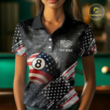 Load image into Gallery viewer, Personalized Grunge American Flag Women&#39;s Billiard Shirts Custom 8 Ball Pool Smoke Team Jerseys TDM4054