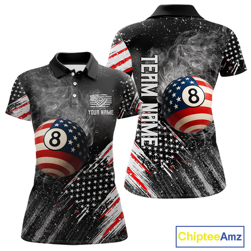 Personalized Grunge American Flag Women's Billiard Shirts Custom 8 Ball Pool Smoke Team Jerseys TDM4054