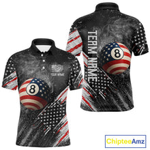 Load image into Gallery viewer, Personalized Grunge American Flag Men&#39;s Billiard Shirts Custom 8 Ball Pool Smoke Team Jerseys TDM4054