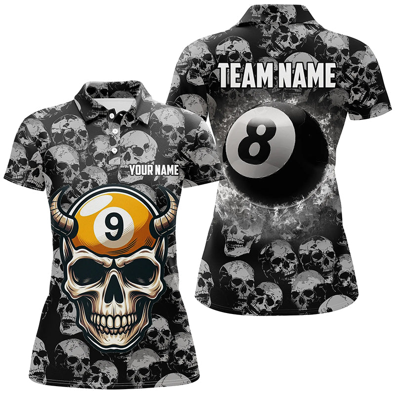 Personalized Billiard Jerseys 8 Ball & 9 Ball Custom Funny Skull Pattern Billiard Shirts For Women TDM1871