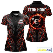 Load image into Gallery viewer, Thunder Lightning Tribal 8 Ball women's billiard polo shirt custom pool jersey, personalized billiards team apparel, tournament uniform