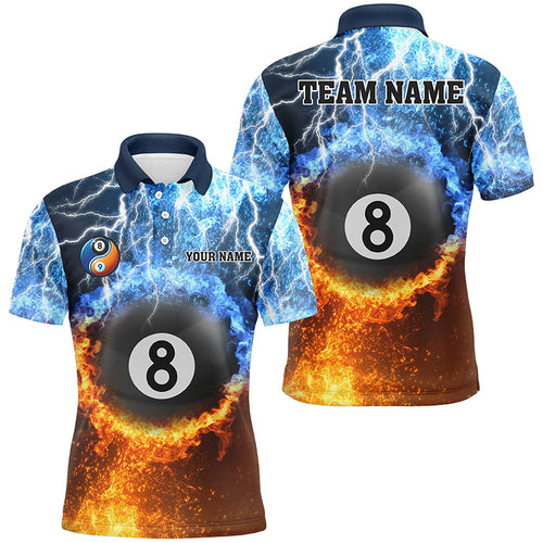 Fire And Water 8 Ball Pool Thunder Lightning Custom Men Billiard Shirts, Funny Billiard Jerseys TDM2072