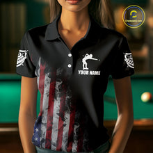 Load image into Gallery viewer, Billiard Jersey American Flag Smoke For Women Custom Patriotic 8 Ball Pool Jersey Polo &amp; 1/4 Zip TDM4647