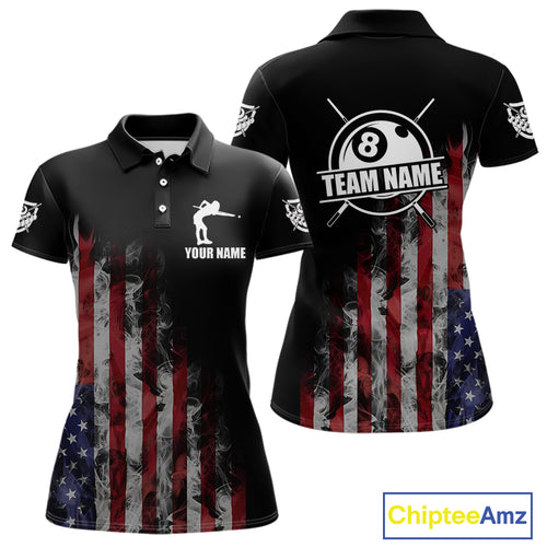 Billiard Jersey American Flag Smoke For Women Custom Patriotic 8 Ball Pool Jersey Polo & 1/4 Zip TDM4647