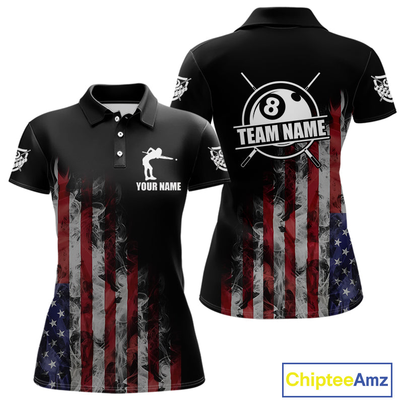 Billiard Jersey American Flag Smoke For Women Custom Patriotic 8 Ball Pool Jersey Polo & 1/4 Zip TDM4647