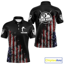 Load image into Gallery viewer, Billiard Jersey American Flag Smoke For Men Custom Patriotic 8 Ball Pool Jersey Polo &amp; 1/4 Zip TDM4647
