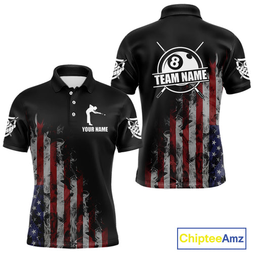 Billiard Jersey American Flag Smoke For Men Custom Patriotic 8 Ball Pool Jersey Polo & 1/4 Zip TDM4647