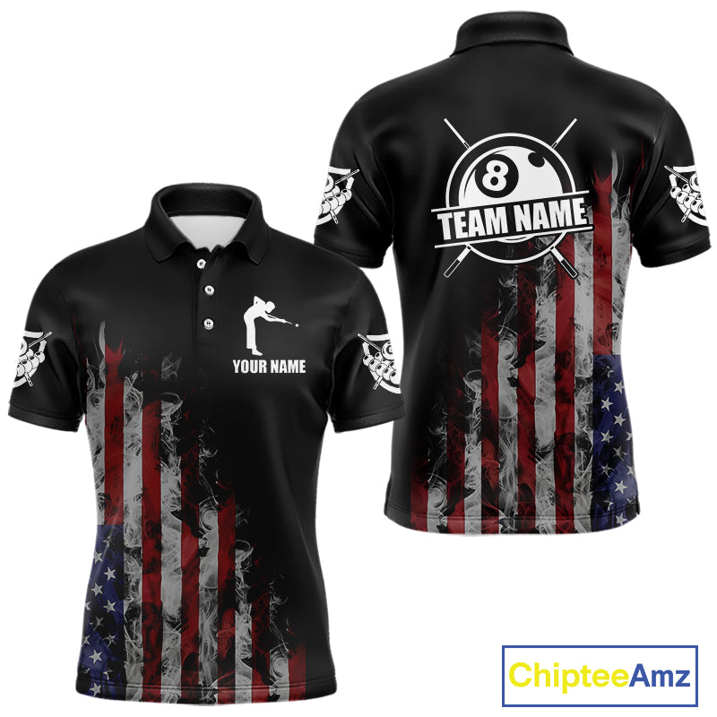 Billiard Jersey American Flag Smoke For Men Custom Patriotic 8 Ball Pool Jersey Polo & 1/4 Zip TDM4647