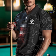 Load image into Gallery viewer, Smoke American Flag Billiard Polo &amp; Quarter Zip For Men Custom Patriotic 8 Ball Pool Team Jersey TDM4832