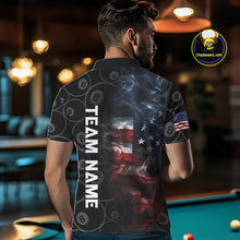 Load image into Gallery viewer, Smoke American Flag Billiard Polo &amp; Quarter Zip For Men Custom Patriotic 8 Ball Pool Team Jersey TDM4832