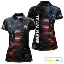 Load image into Gallery viewer, Smoke American Flag Billiard Polo &amp; Quarter Zip For Women Custom Patriotic 8 Ball Pool Team Jersey TDM4832