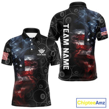 Load image into Gallery viewer, Smoke American Flag Billiard Polo &amp; Quarter Zip For Men Custom Patriotic 8 Ball Pool Team Jersey TDM4832