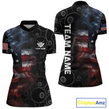 Load image into Gallery viewer, Smoke American Flag Billiard Polo &amp; Quarter Zip For Women Custom Patriotic 8 Ball Pool Team Jersey TDM4832