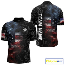Load image into Gallery viewer, Smoke American Flag Billiard Polo &amp; Quarter Zip For Men Custom Patriotic 8 Ball Pool Team Jersey TDM4832