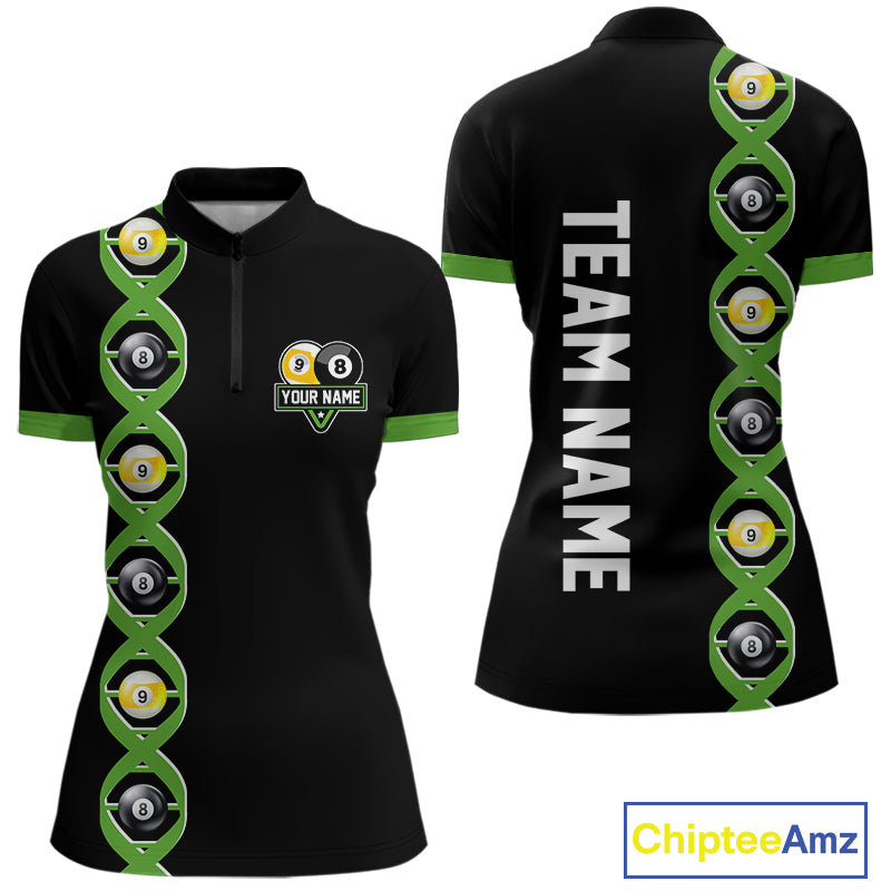 DNA Billiard 8 Ball & 9 Ball Shirts For Women Custom Funny Pool Jerseys Team Polo & 1/4 Zip |Green TDM5520