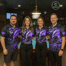 Load image into Gallery viewer, Custom Black And Purple 8 Ball Pool Eagle Paint Billiard Shirt For Men Team League Billiard Jersey TDM5523