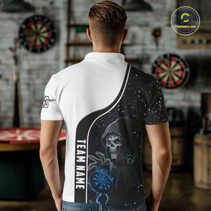 Blue Grim Reaper Darts Men Polo & Quarter-Zip Custom Darts Shirts For Team Darts Jerseys TDM5524
