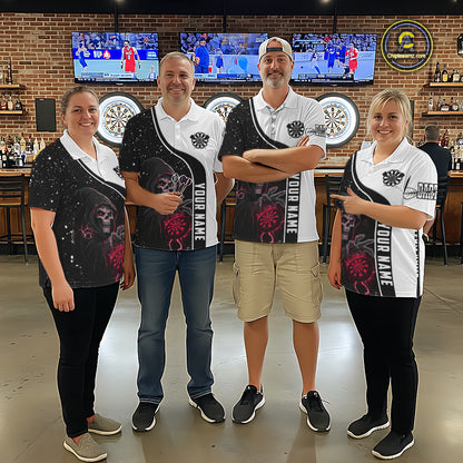 Red Grim Reaper Darts Women Polo & Quarter-Zip Custom Darts Shirts For Team Darts Jerseys TDM5525