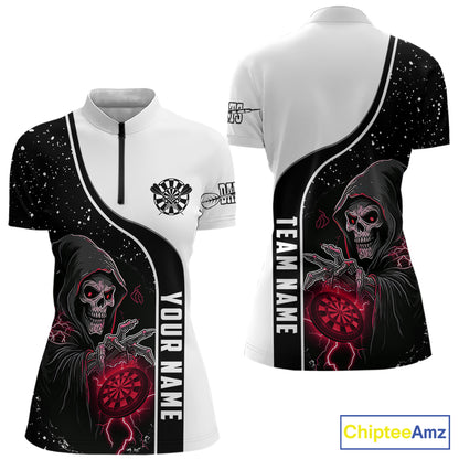 Red Grim Reaper Darts Women Polo & Quarter-Zip Custom Darts Shirts For Team Darts Jerseys TDM5525