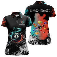 Load image into Gallery viewer, Personalized Orange And Turquoise 8 Ball Pool Smoke Billiard Shirts For Women Custom Billiard Jersey TDM3475