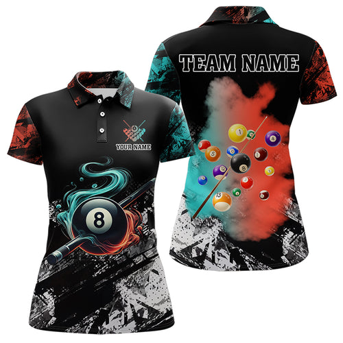 Personalized Orange And Turquoise 8 Ball Pool Smoke Billiard Shirts For Women Custom Billiard Jersey TDM3475