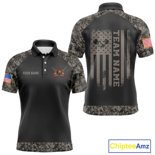 Personalized Retro Camo US Flag Billiard Shirt For Men Custom Pool Team Jersey Polo & 1/4 Zip TDM5793