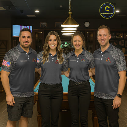 Personalized Retro Camo US Flag Billiard Shirt For Women Custom Pool Team Jersey Polo & 1/4 Zip TDM5793