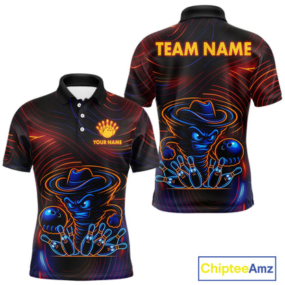 Funny Neon Tornado Pin Bowling Shirt For Men Custom Bowling Team Jersey Polo & 1/4 Zip TDM6148