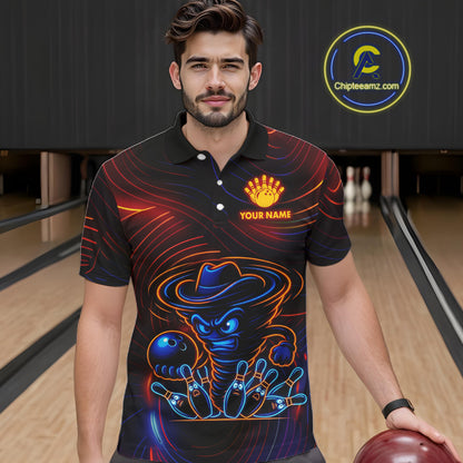 Funny Neon Tornado Pin Bowling Shirt For Men Custom Bowling Team Jersey Polo & 1/4 Zip TDM6148