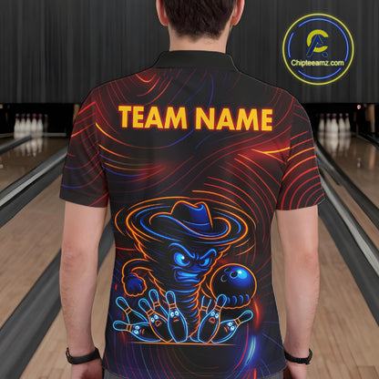 Funny Neon Tornado Pin Bowling Shirt For Men Custom Bowling Team Jersey Polo & 1/4 Zip TDM6148