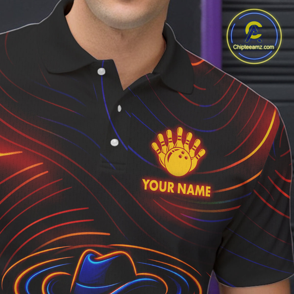 Funny Neon Tornado Pin Bowling Shirt For Men Custom Bowling Team Jersey Polo & 1/4 Zip TDM6148