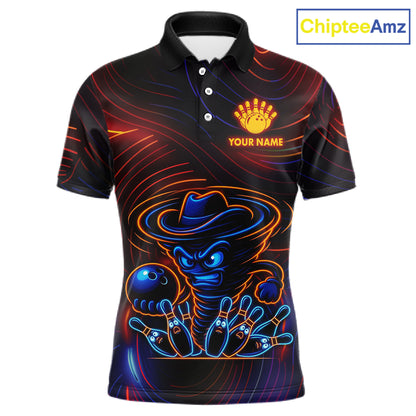 Funny Neon Tornado Pin Bowling Shirt For Men Custom Bowling Team Jersey Polo & 1/4 Zip TDM6148