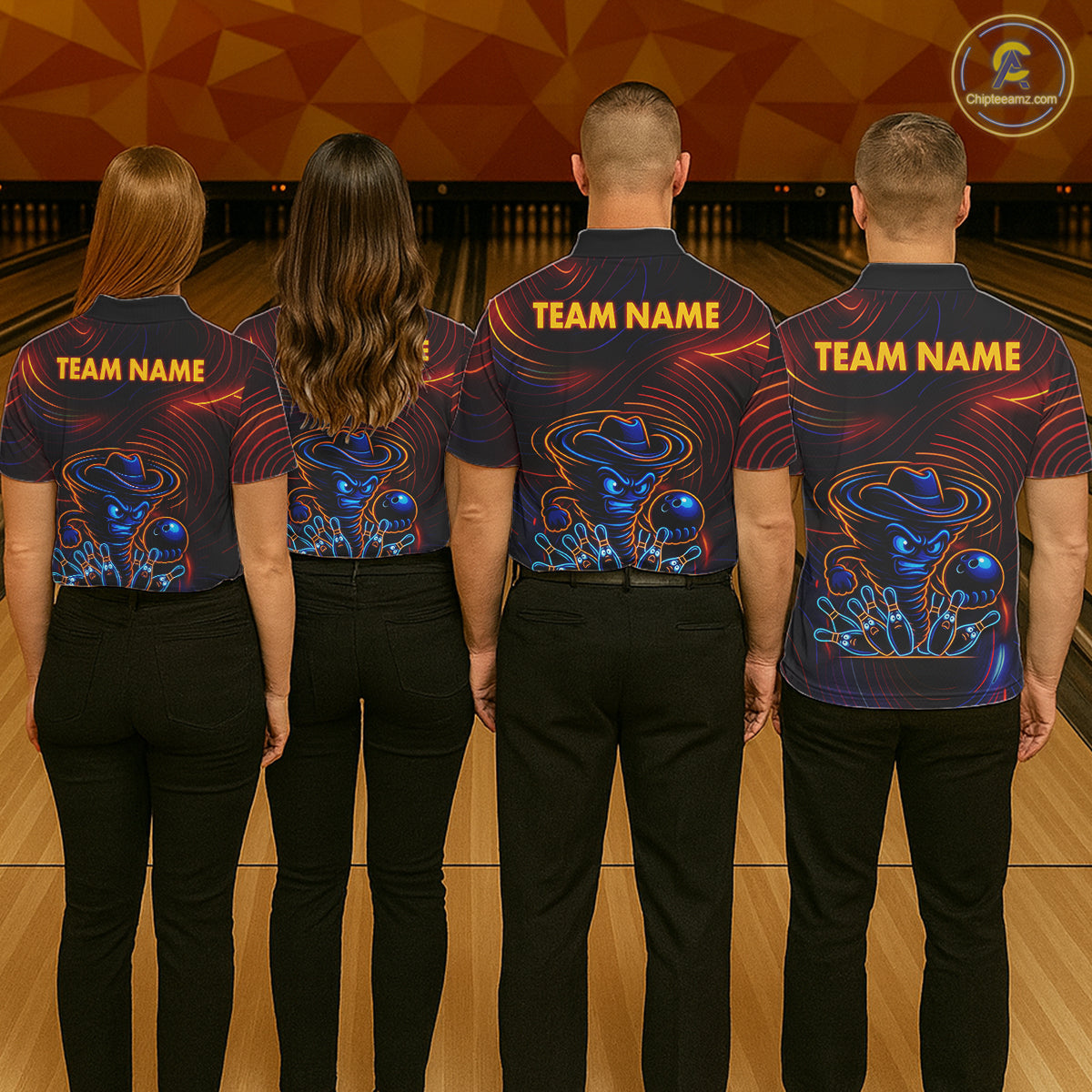 Funny Neon Tornado Pin Bowling Shirt For Men Custom Bowling Team Jersey Polo & 1/4 Zip TDM6148