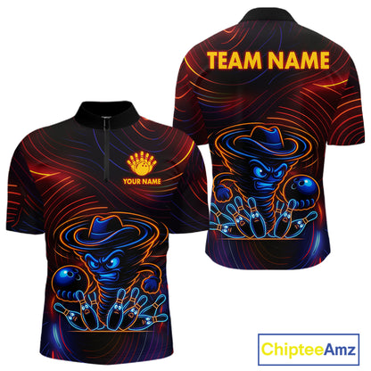 Funny Neon Tornado Pin Bowling Shirt For Men Custom Bowling Team Jersey Polo & 1/4 Zip TDM6148
