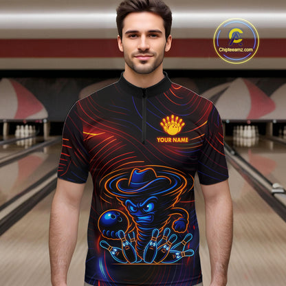 Funny Neon Tornado Pin Bowling Shirt For Men Custom Bowling Team Jersey Polo & 1/4 Zip TDM6148
