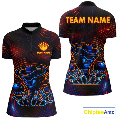 Funny Neon Tornado Pin Bowling Shirt For Women Custom Bowling Team Jersey Polo & 1/4 Zip TDM6148
