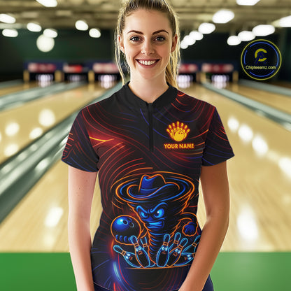 Funny Neon Tornado Pin Bowling Shirt For Women Custom Bowling Team Jersey Polo & 1/4 Zip TDM6148
